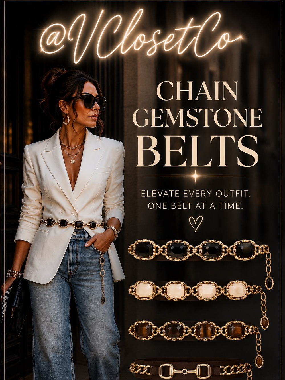 Gemstone Chain Link Statement Belts